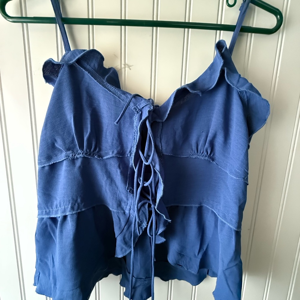 Blue tie front summer top